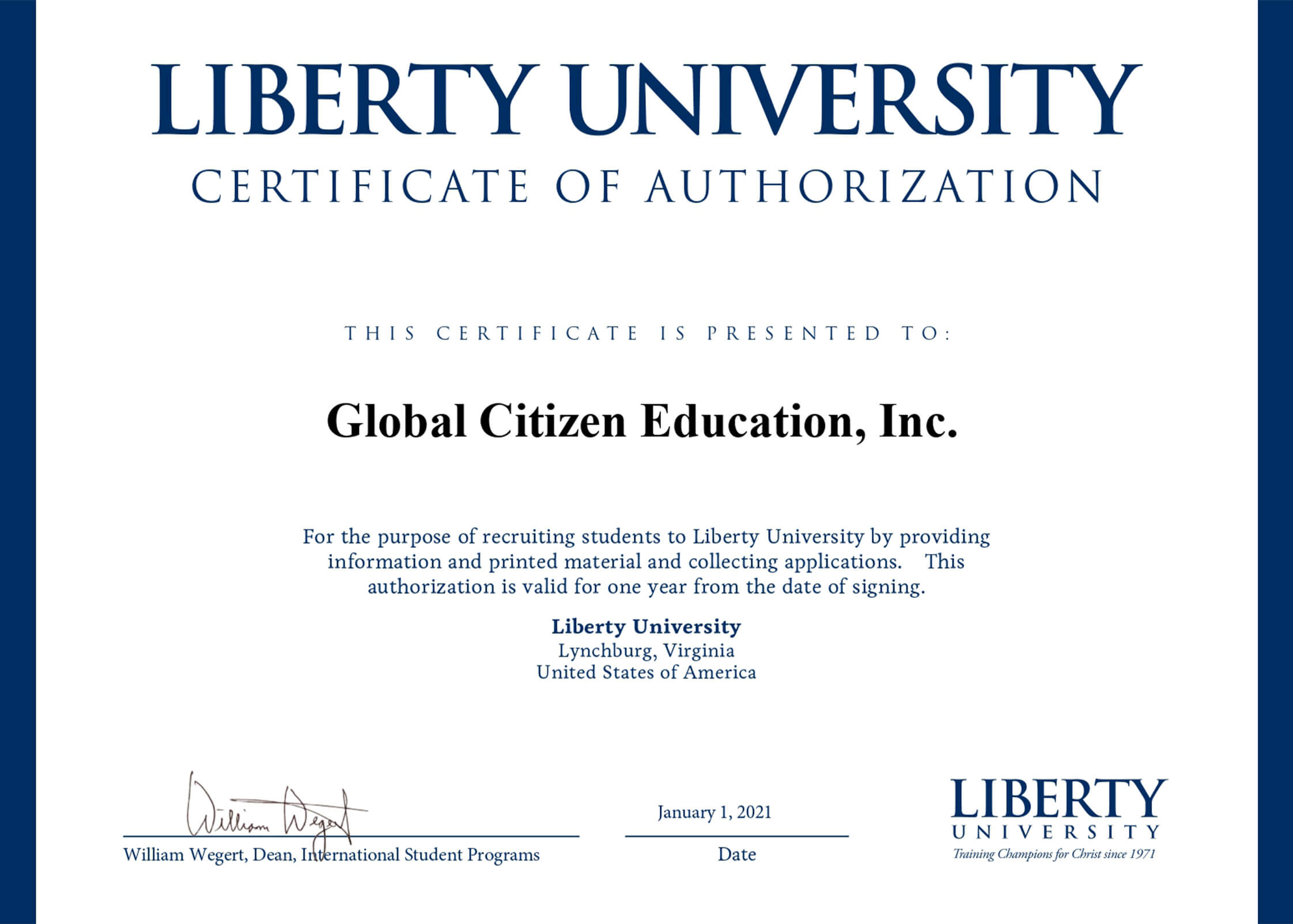 Liberty University Certificate
