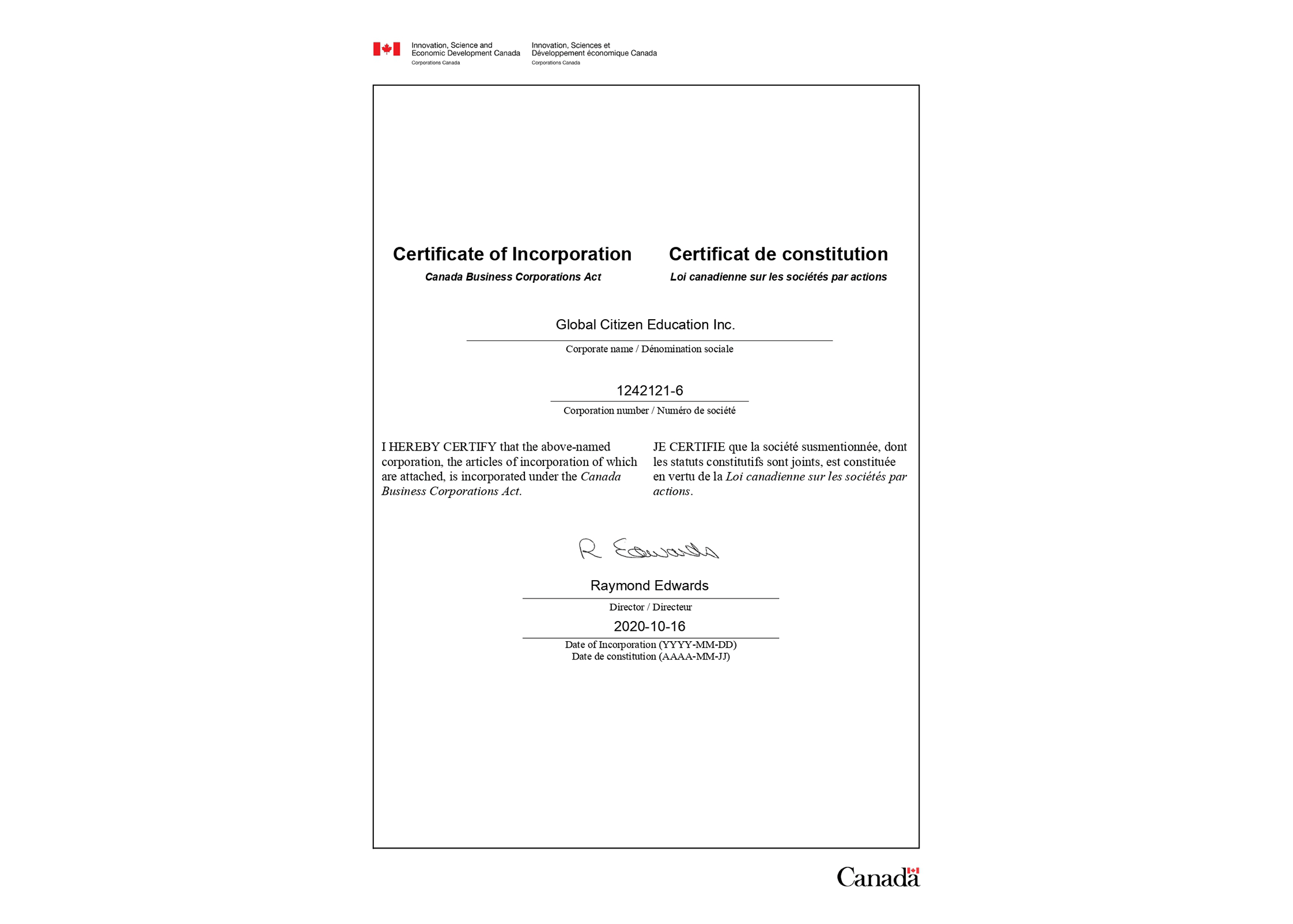 Certificate of Incorporation