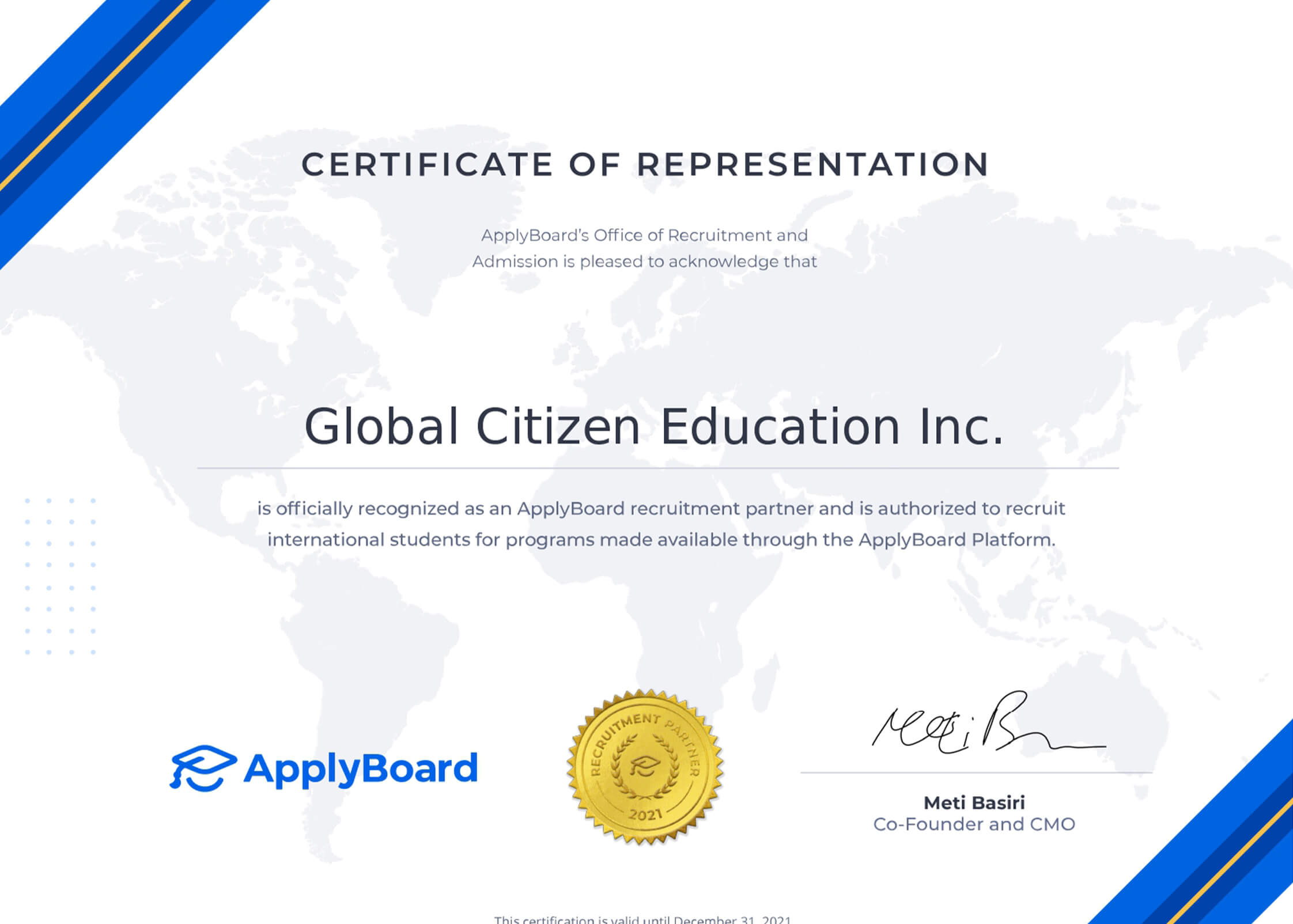 apply board recruitment partner certificate